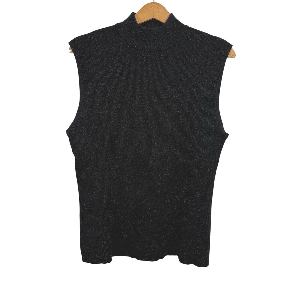 Vintage Talbots Women Mock Neck Sweater XL Sleeveless Silk Blend Preppy‎ Office